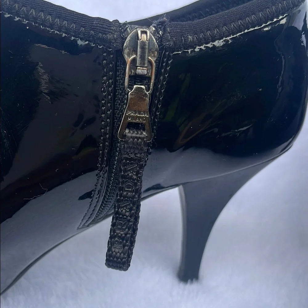 Prada Glossy Black Ankle Booties